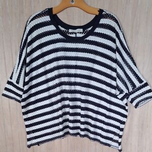 Karen by Karen Kane Navy Wht Striped Causal Oversized Baggy Slouchy Cutout Top